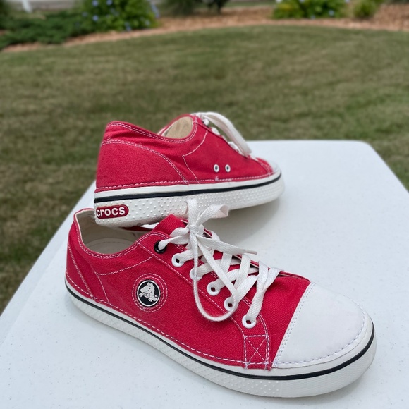 Crocs Hover Mens Lace-up Red Canvas Tennis Shoes Converse Style - Picture 1 of 10